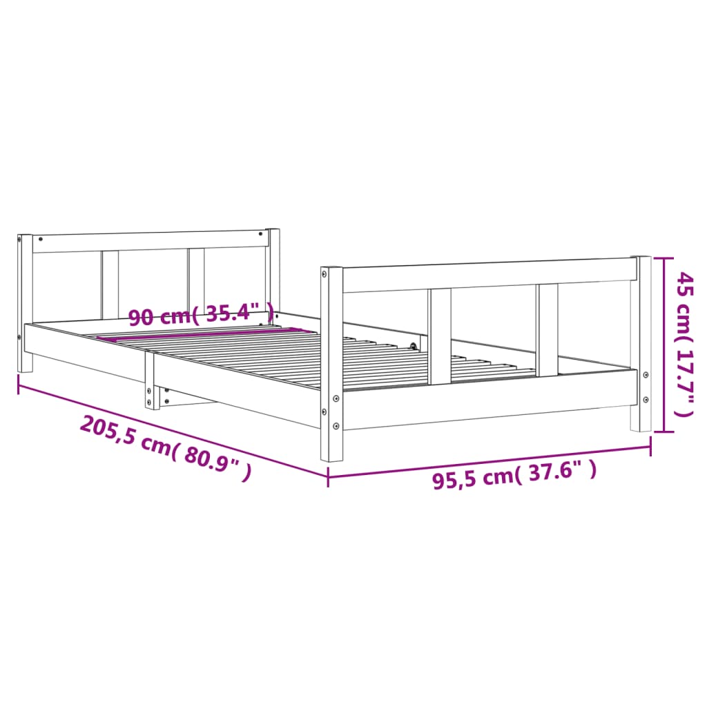 Giroletto per Bambini Bianco 90x200cm in Legno Massello di Pino 834424