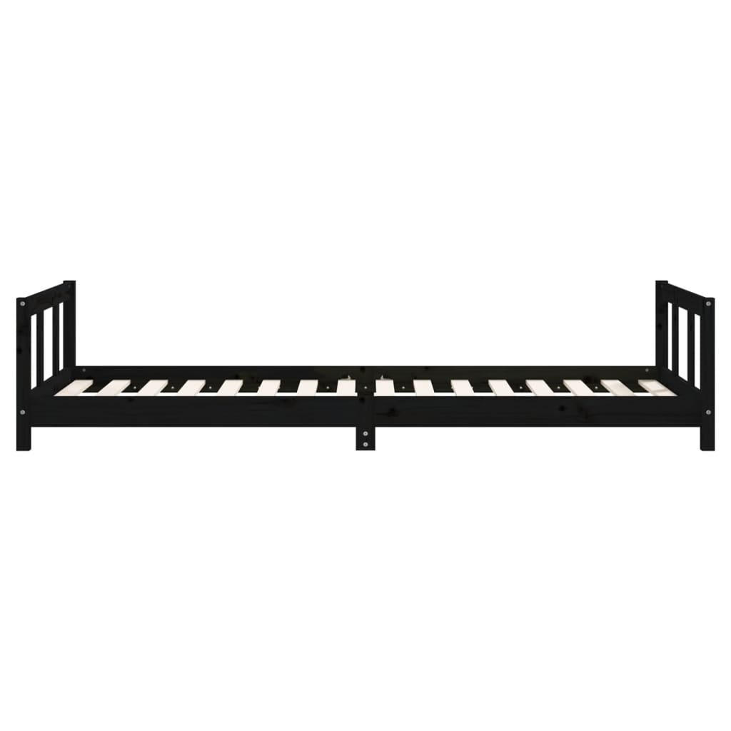 Giroletto per Bambini Nero 90x200 cm in Legno Massello di Pino 834425