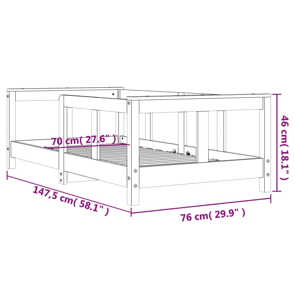 Giroletto per Bambini Bianco 70x140cm in Legno Massello di Pino 834427