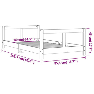 Giroletto per Bambini Nero 80x160 cm in Legno Massello di Pino 834431