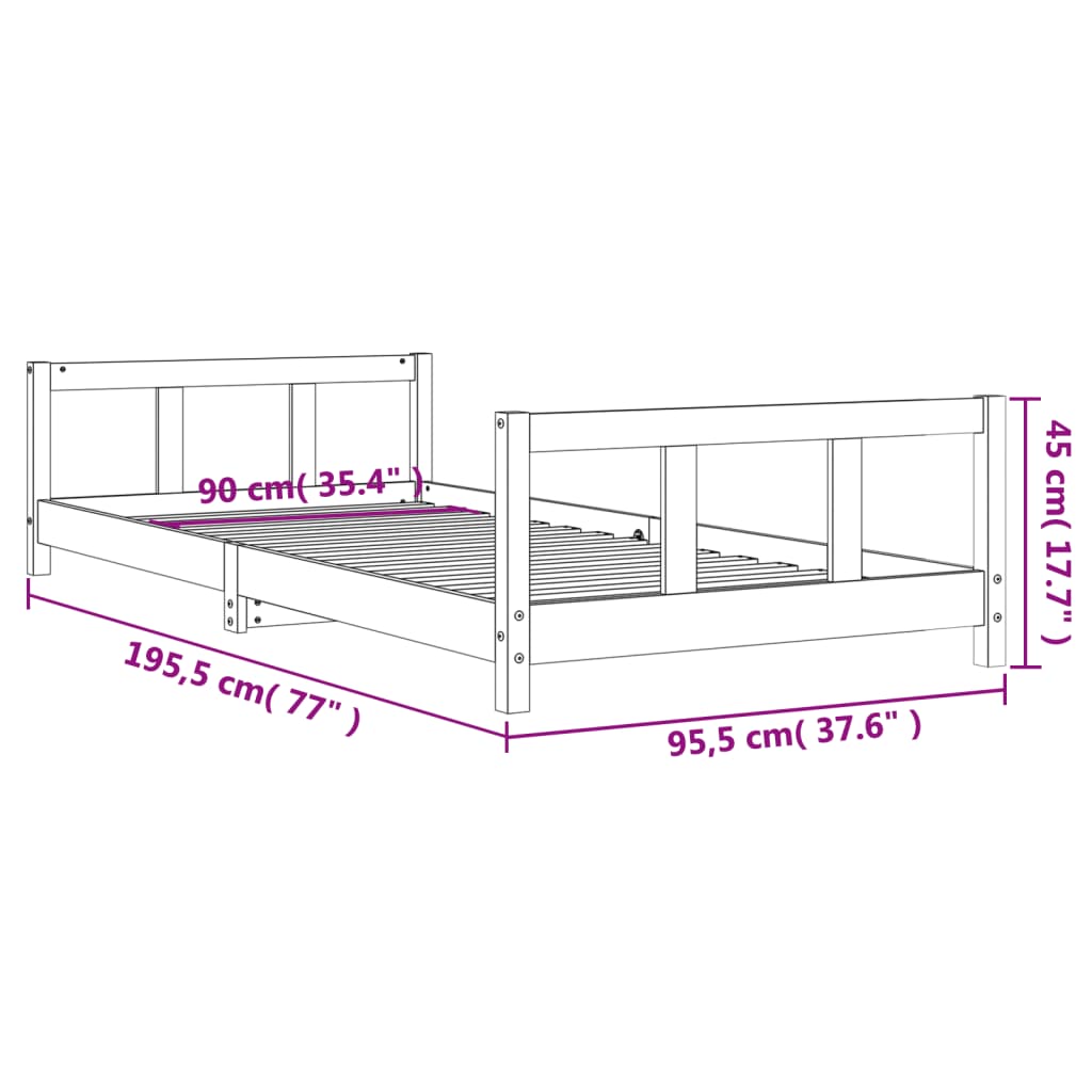 Giroletto per Bambini Nero 90x190 cm in Legno Massello di Pino 834434