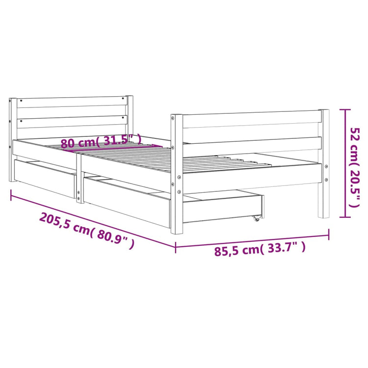 Giroletto Bambini con Cassetti Bianco 80x200cm Massello di Pino 834436