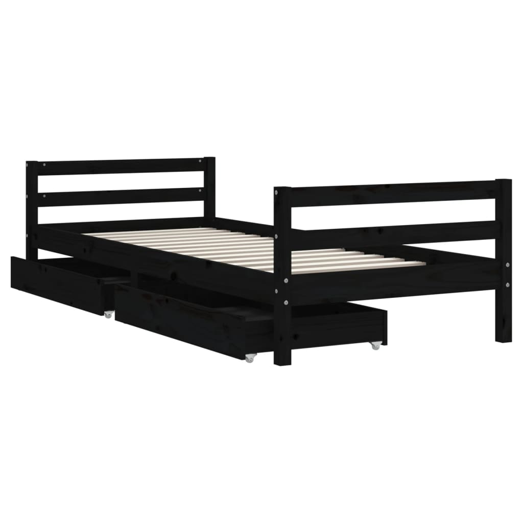 Giroletto Bambini con Cassetti Nero 80x200cm Massello di Pino 834437