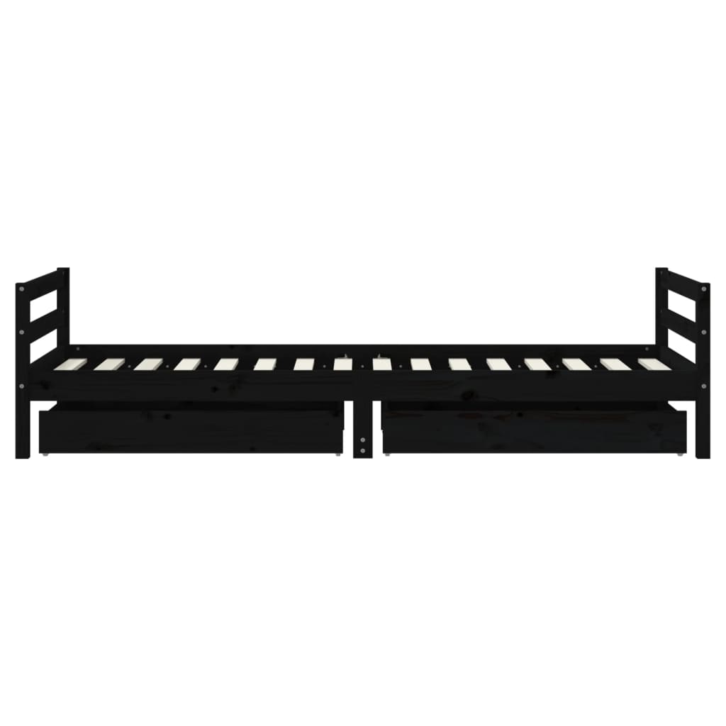 Giroletto Bambini con Cassetti Nero 80x200cm Massello di Pino 834437