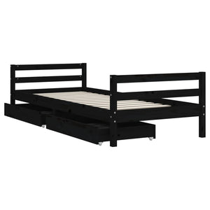 Giroletto Bambini con Cassetti Nero 90x200cm Massello di Pino 834440