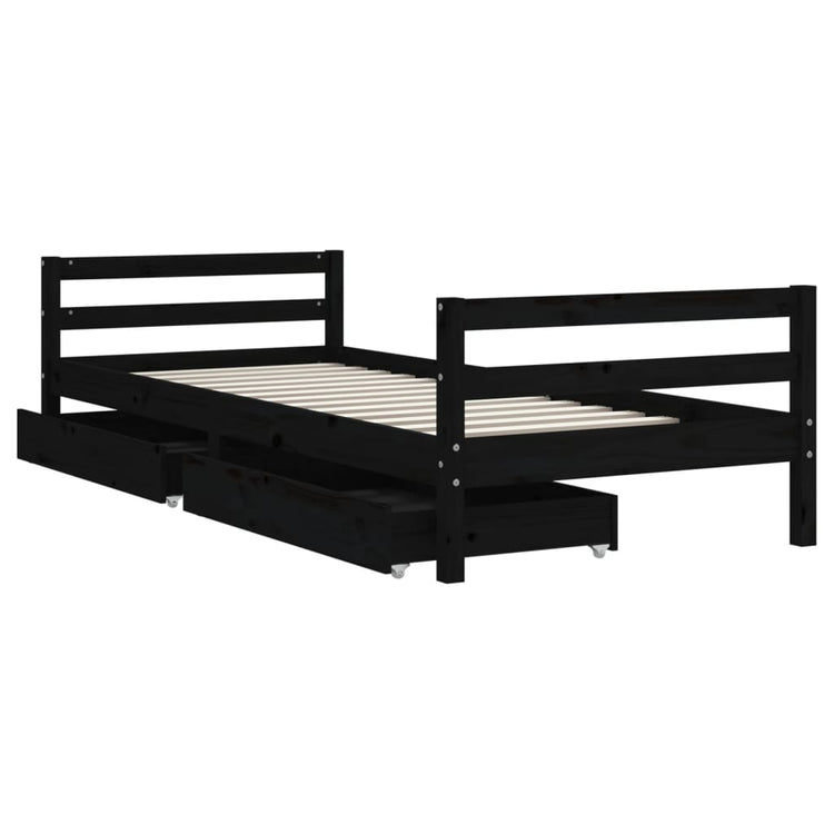 Giroletto Bambini con Cassetti Nero 90x200cm Massello di Pino 834440