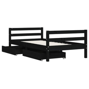 Giroletto per Bambini con Cassetti Nero 80x160 cm Massello Pino 834446