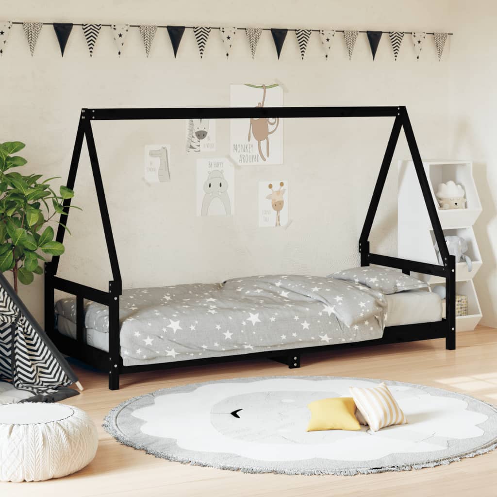 Giroletto per Bambini Nero 80x200 cm in Legno Massello di Pinocod mxl 118865