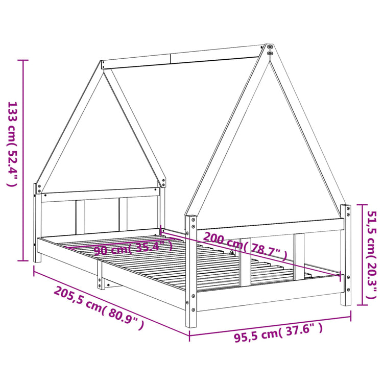 Giroletto per Bambini Bianco 90x200cm in Legno Massello di Pino 834454