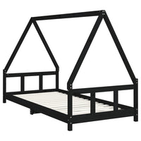 Giroletto per Bambini Nero 90x200 cm in Legno Massello di Pino 834455