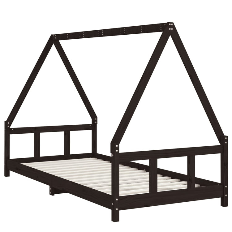 Giroletto per Bambini Nero 90x200 cm in Legno Massello di Pino 834455