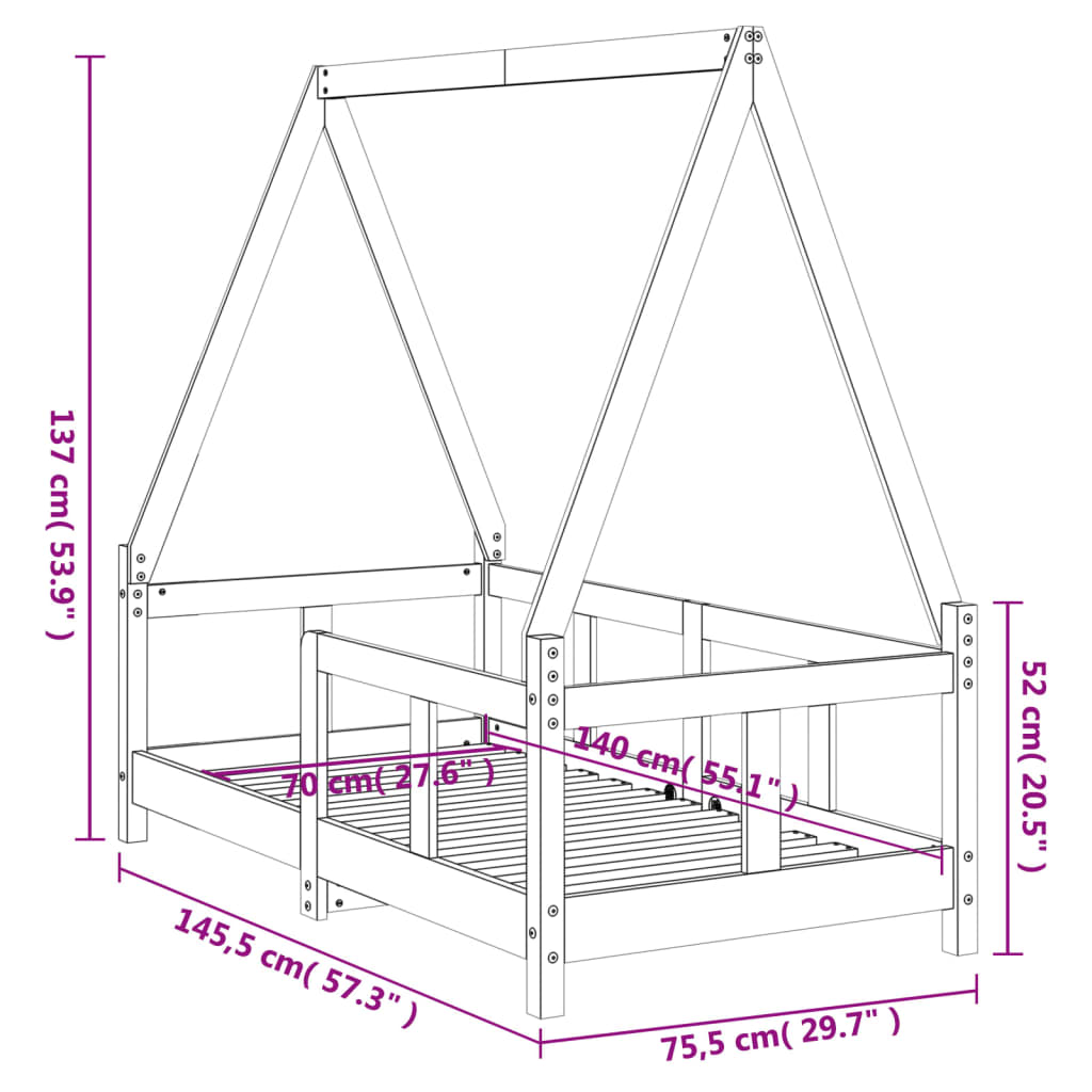 Giroletto per Bambini 70x140 cm in Legno Massello di Pino 834456