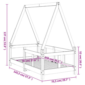 Giroletto per Bambini Bianco 70x140cm in Legno Massello di Pino 834457