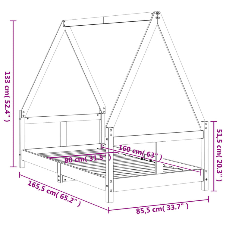 Giroletto per Bambini 80x160 cm in Legno Massello di Pino 834459