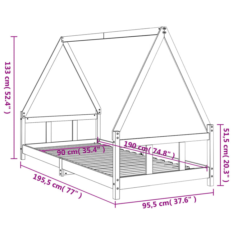 Giroletto per Bambini Bianco 90x190cm in Legno Massello di Pino 834463