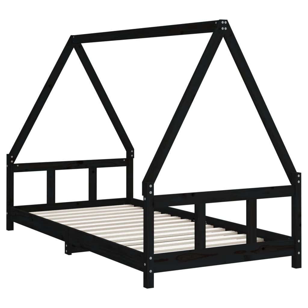 Giroletto per Bambini Nero 90x190 cm in Legno Massello di Pino 834464