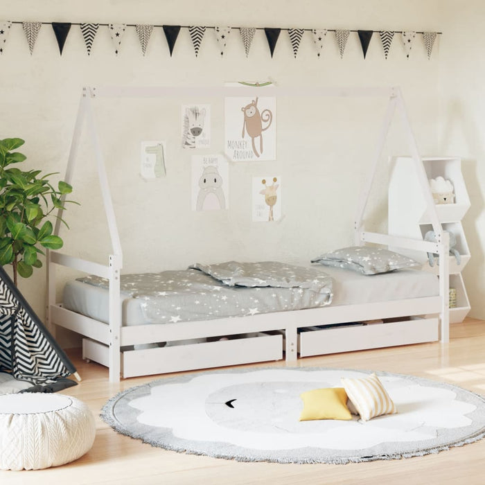 Giroletto Bambini con Cassetti Bianco 80x200cm Massello di Pino 834466