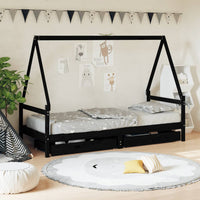 Giroletto Bambini con Cassetti Nero 80x200cm Massello di Pino 834467