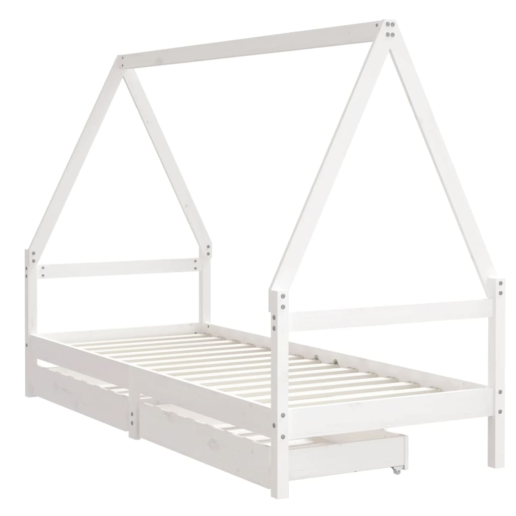 Giroletto Bambini con Cassetti Bianco 90x200cm Massello di Pino 834469