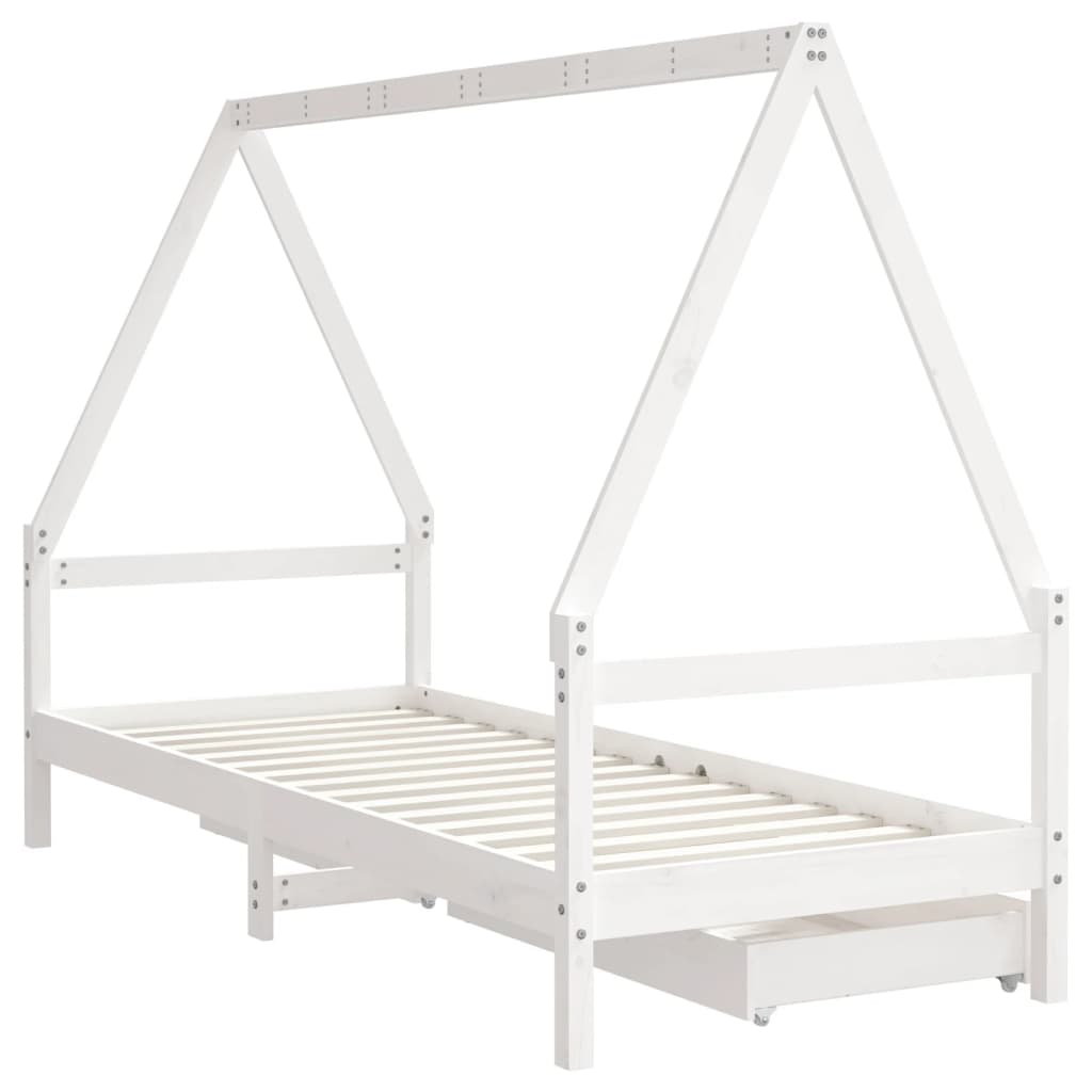 Giroletto Bambini con Cassetti Bianco 90x200cm Massello di Pino 834469