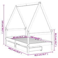 Giroletto per Bambini con Cassetti 80x160cm Legno Massello Pino 834474