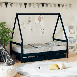 Giroletto per Bambini con Cassetti Nero 80x160 cm Massello Pino 834476