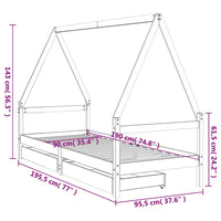 Giroletto per Bambini con Cassetti 90x190cm Legno Massello Pino 834477