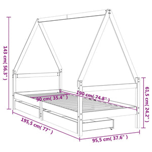 Giroletto per Bambini con Cassetti 90x190cm Legno Massello Pino 834477