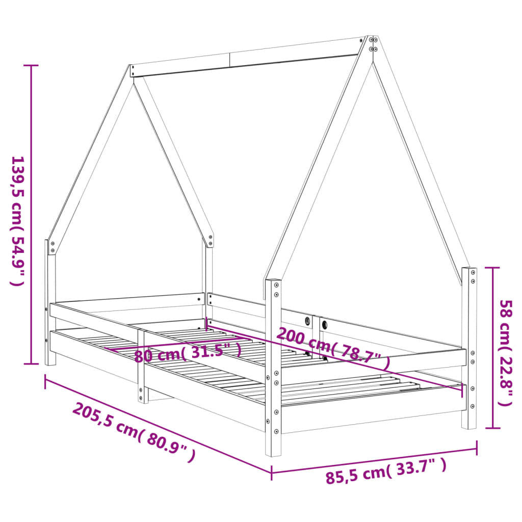 Giroletto per Bambini Bianco 80x200cm in Legno Massello di Pino 834481