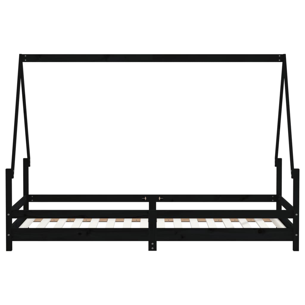 Giroletto per Bambini Nero 80x200 cm in Legno Massello di Pino 834482