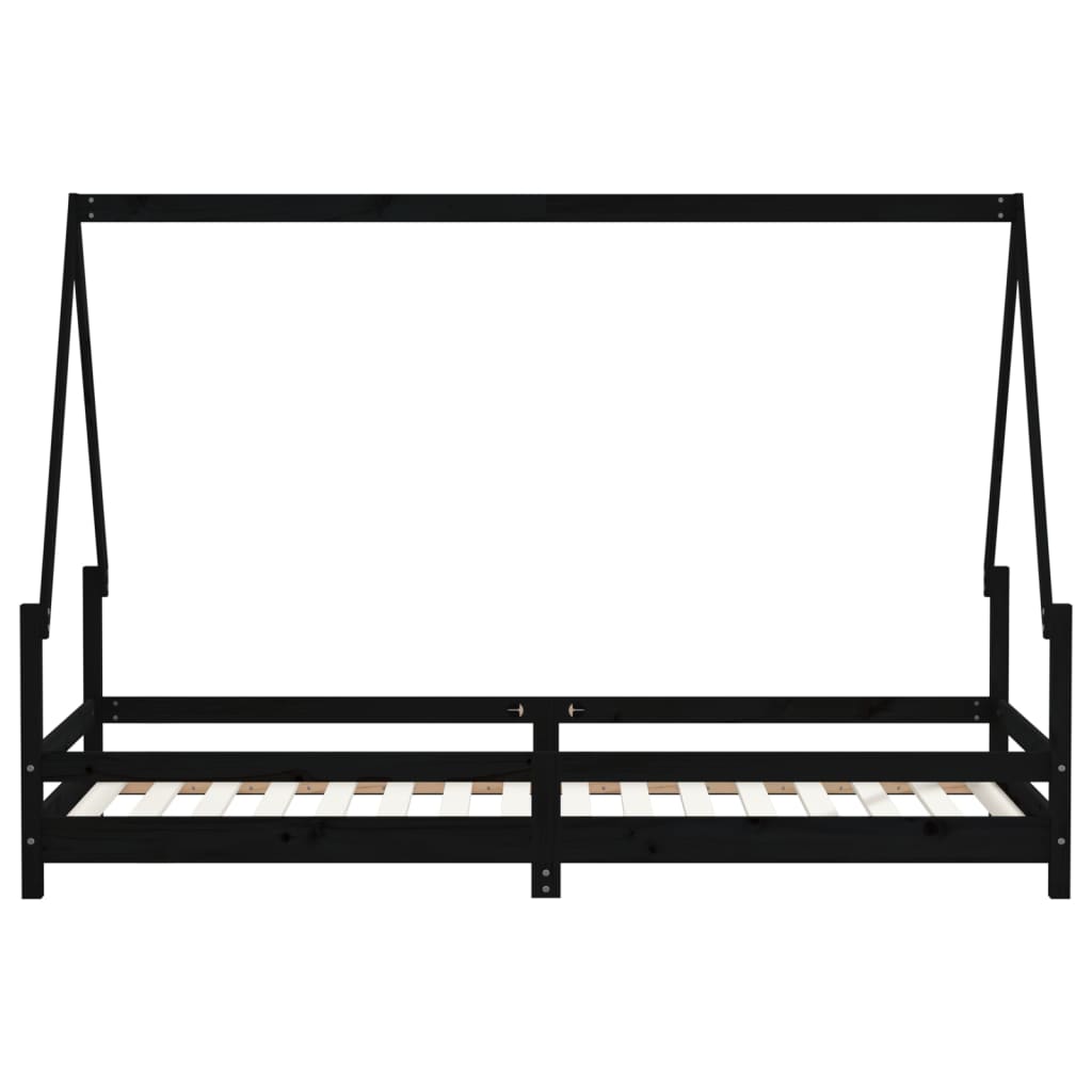 Giroletto per Bambini Nero 90x200 cm in Legno Massello di Pino 834485