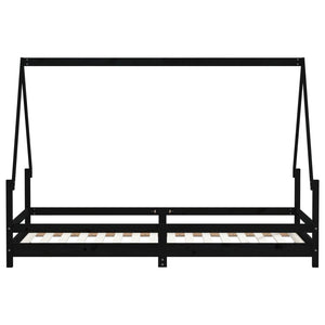 Giroletto per Bambini Nero 90x200 cm in Legno Massello di Pino 834485