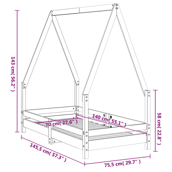 Giroletto per Bambini Bianco 70x140cm in Legno Massello di Pino 834487