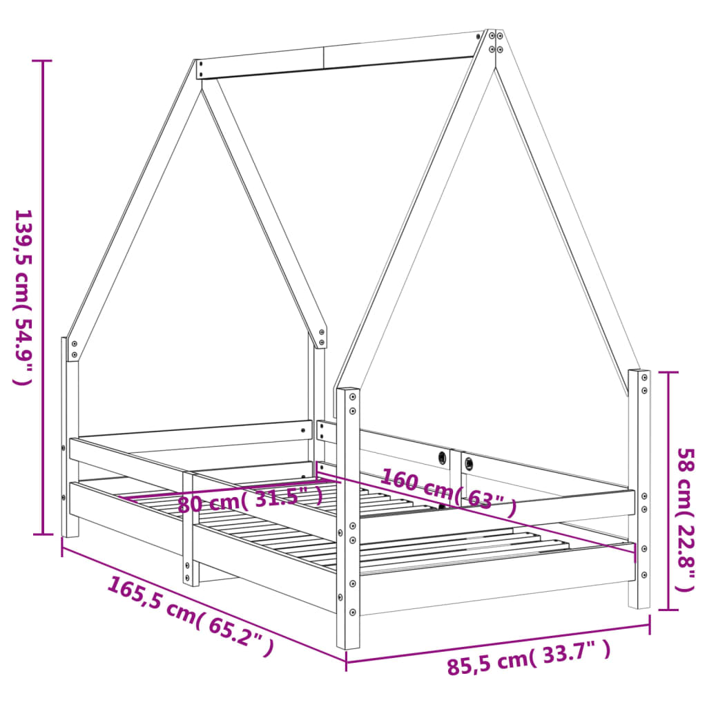 Giroletto per Bambini 80x160 cm in Legno Massello di Pino 834489