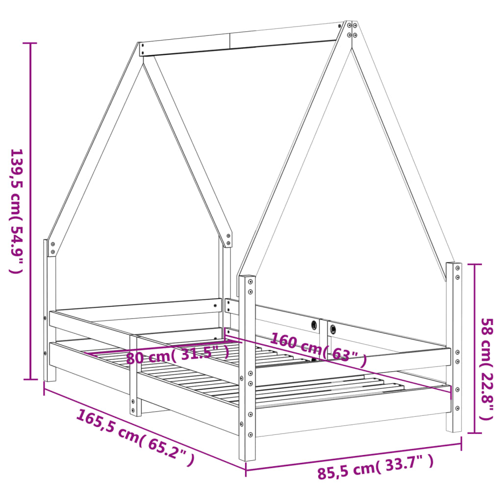 Giroletto per Bambini Bianco 80x160cm in Legno Massello di Pino 834490