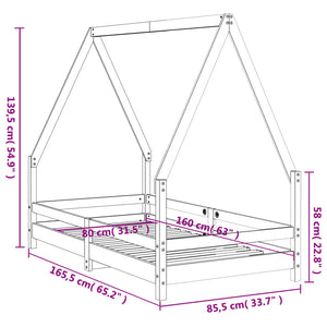 Giroletto per Bambini Bianco 80x160cm in Legno Massello di Pino 834490