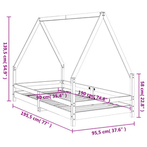 Giroletto per Bambini Bianco 90x190cm in Legno Massello di Pino 834493