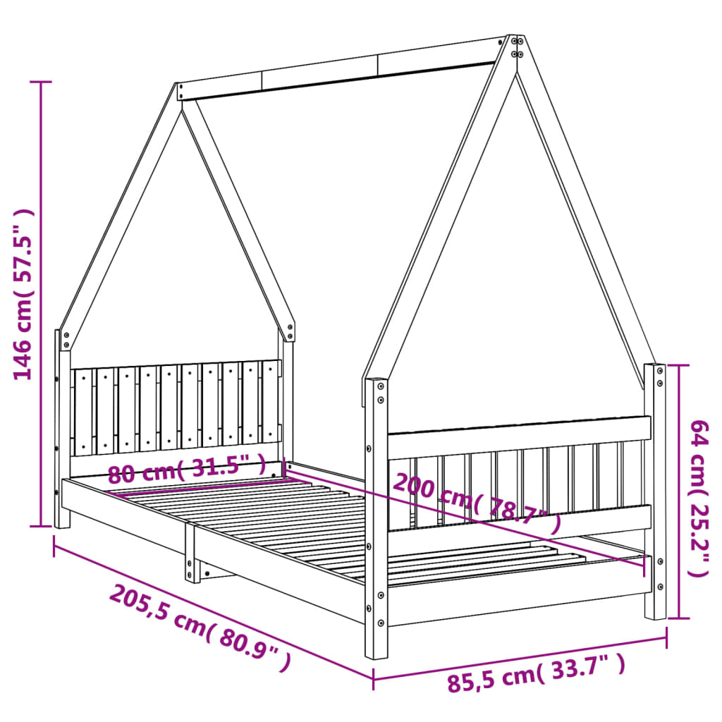 Giroletto per Bambini 80x200 cm in Legno Massello di Pino 834495