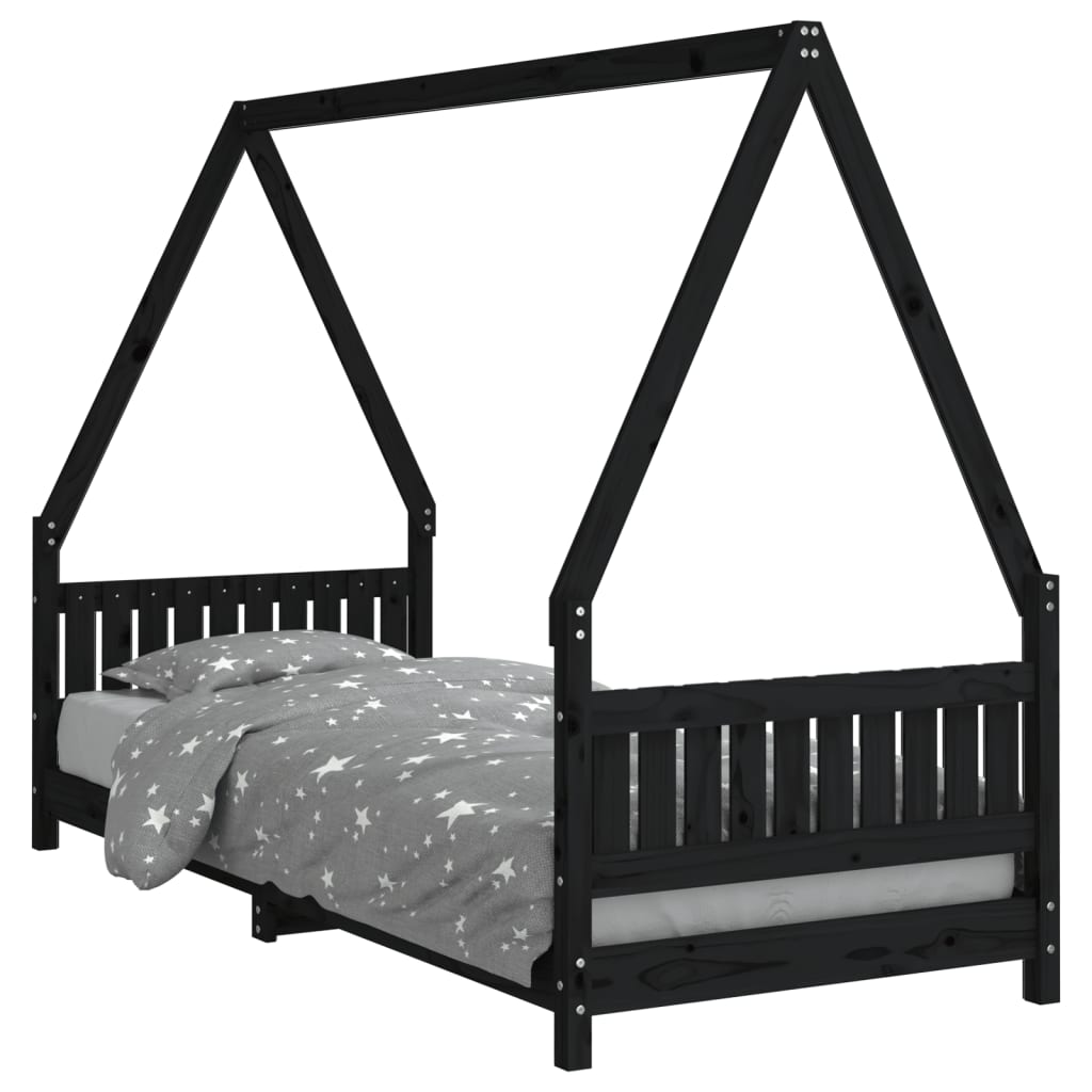 Giroletto per Bambini Nero 80x200 cm in Legno Massello di Pino 834497