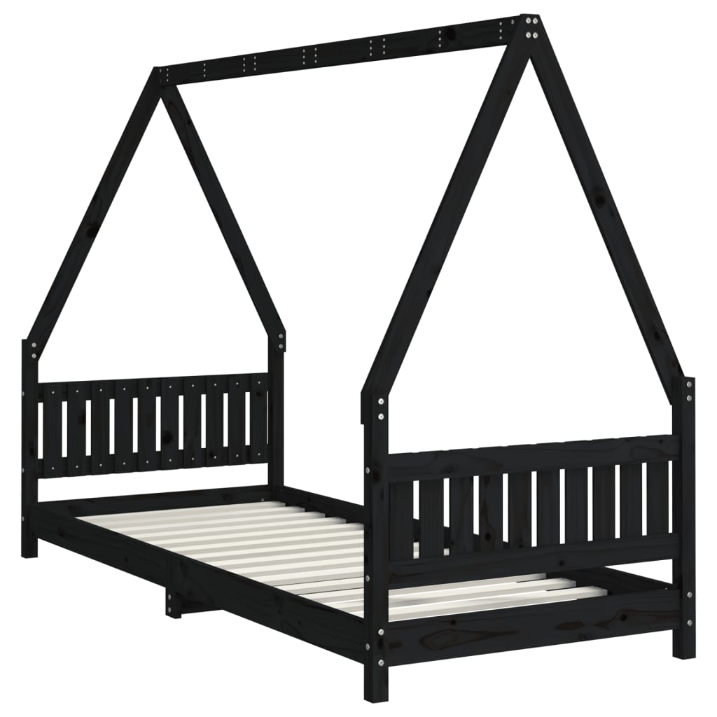 Giroletto per Bambini Nero 80x200 cm in Legno Massello di Pino 834497