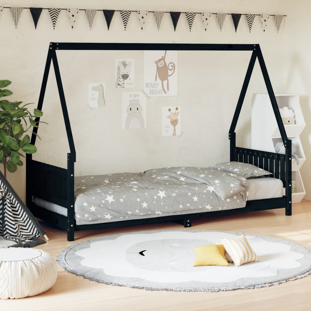 Giroletto per Bambini Nero 80x200 cm in Legno Massello di Pinocod mxl 103773