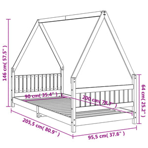 Giroletto per Bambini Bianco 90x200cm in Legno Massello di Pino 834499