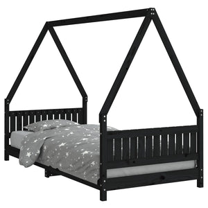 Giroletto per Bambini Nero 90x200 cm in Legno Massello di Pino 834500