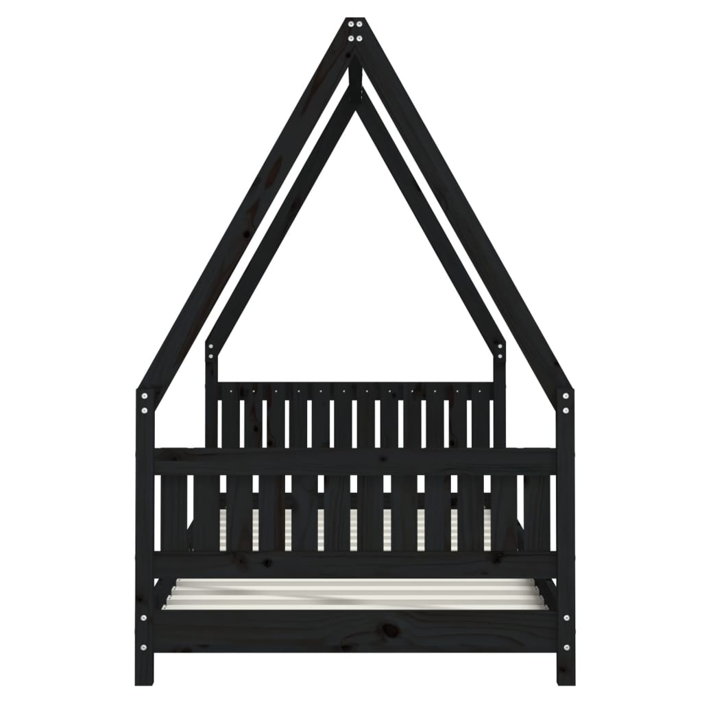 Giroletto per Bambini Nero 90x200 cm in Legno Massello di Pino 834500