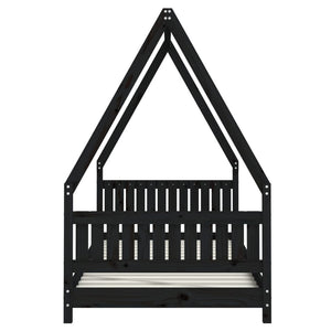 Giroletto per Bambini Nero 90x200 cm in Legno Massello di Pino 834500