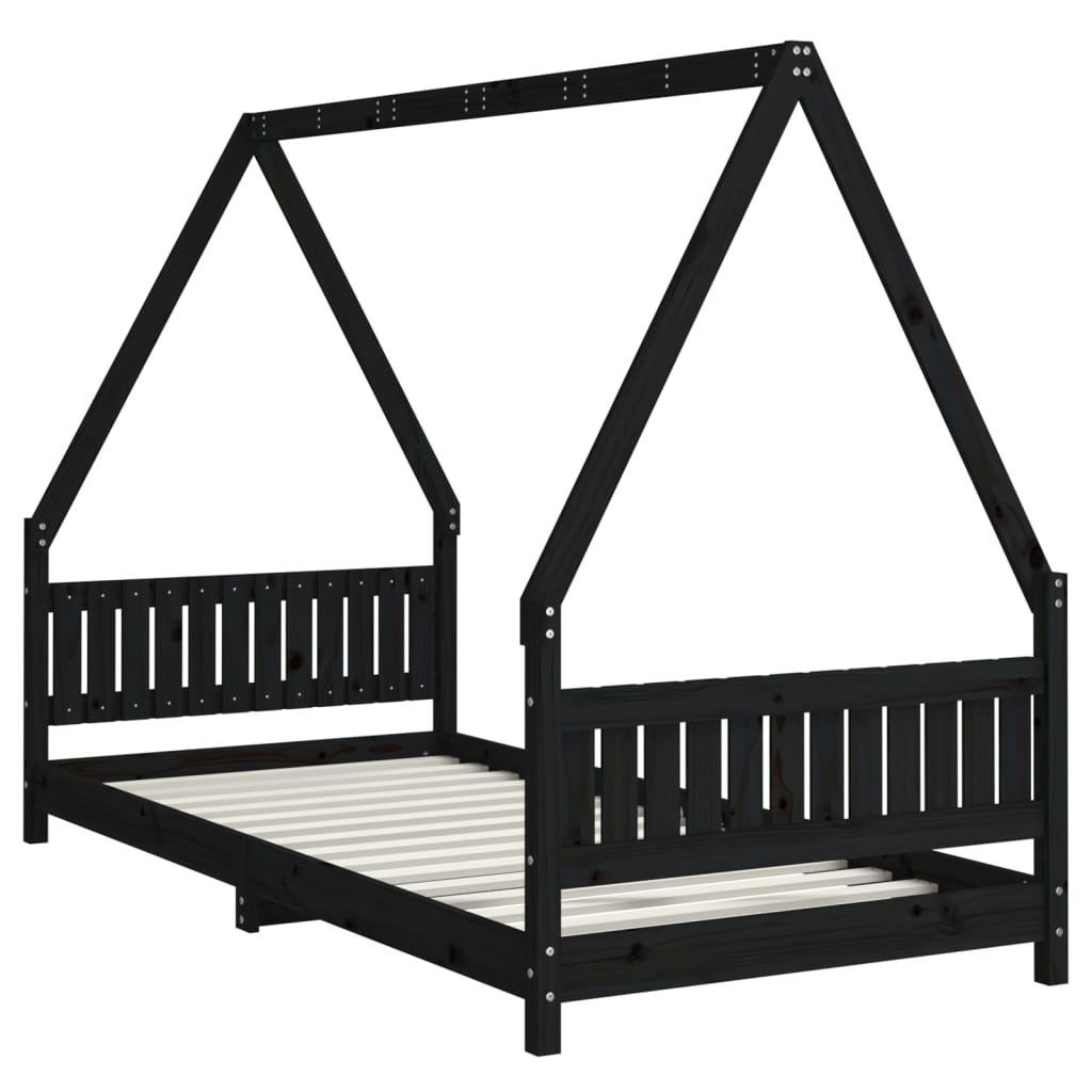 Giroletto per Bambini Nero 90x200 cm in Legno Massello di Pino 834500