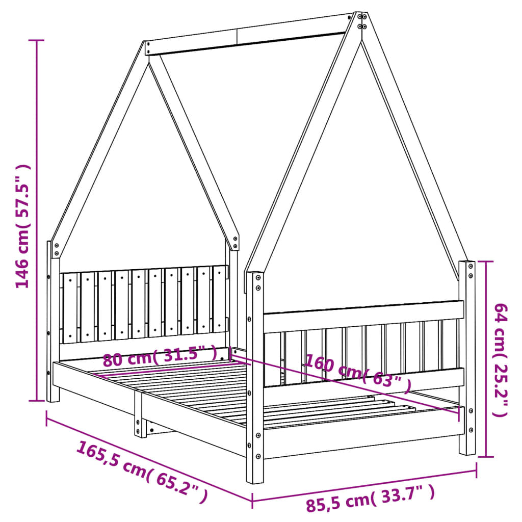 Giroletto per Bambini 80x160 cm in Legno Massello di Pino 834504