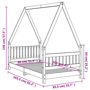 Giroletto per Bambini Bianco 80x160cm in Legno Massello di Pino 834505