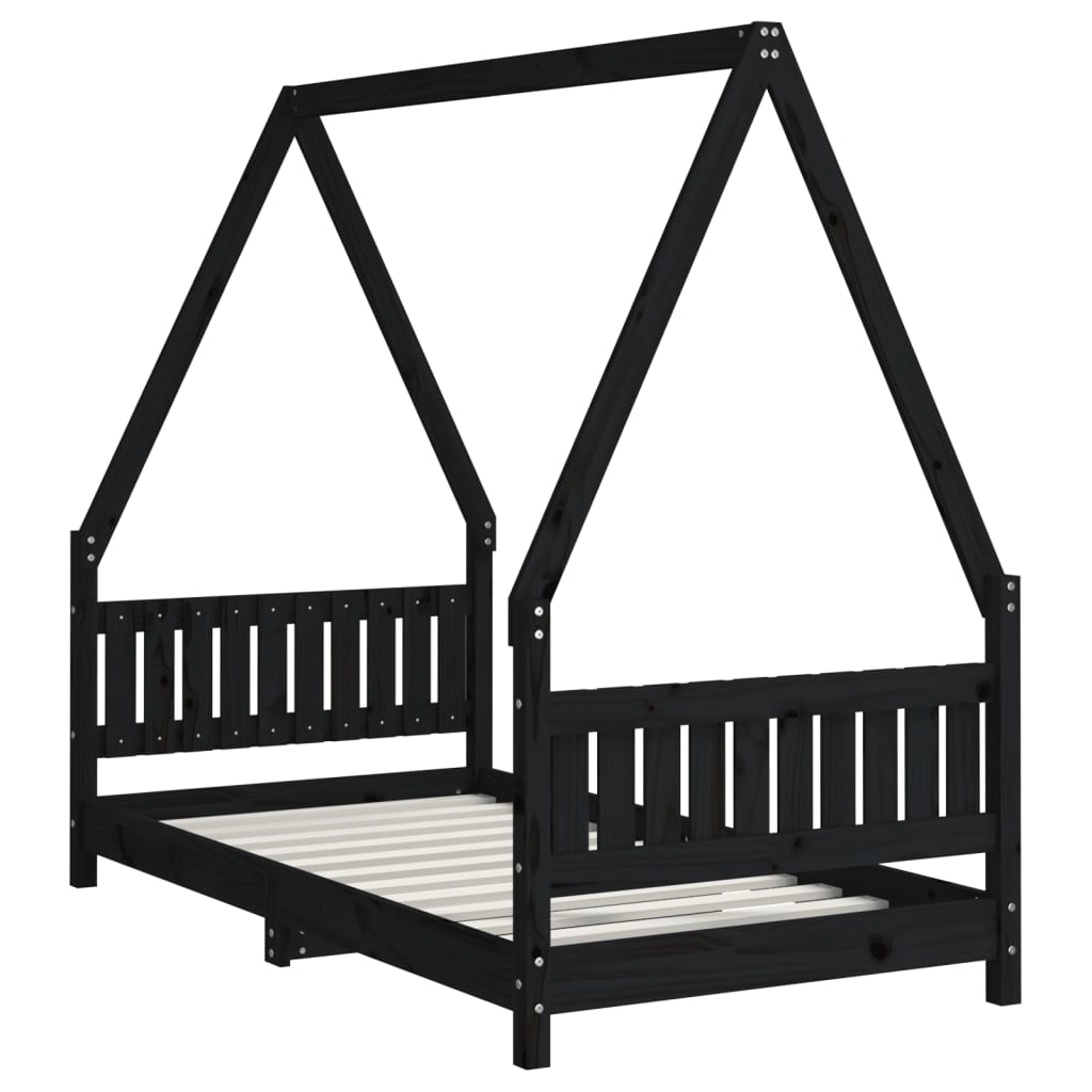 Giroletto per Bambini Nero 80x160 cm in Legno Massello di Pino 834506