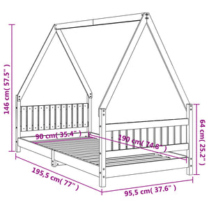 Giroletto per Bambini Bianco 90x190cm in Legno Massello di Pino 834508